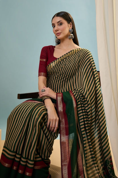 Angelic Dark Green Printed Cotton Silk Saree With Stylish Blouse Piece