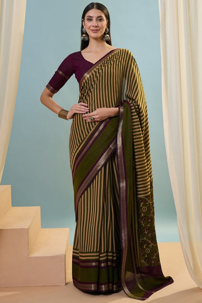 Felicitous Green Printed Cotton Silk Saree With Eye-catching Blouse Piece