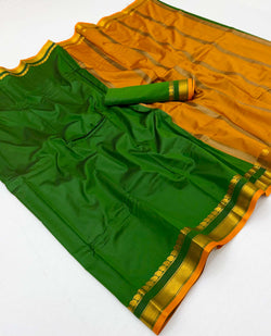 Ratatouille Dark Green Soft Silk Saree With Tremendous Blouse Piece