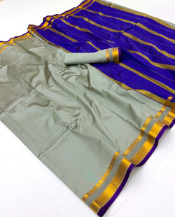 Deserving Grey Soft Silk Saree With Beautiful Blouse Piece