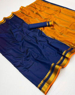 Prodigal Navy Blue Soft Silk Saree With Hypnotic Blouse Piece
