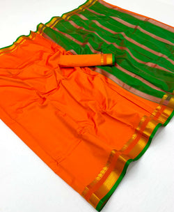 Dazzling Orange Soft Silk Saree With Beleaguer Blouse Piece
