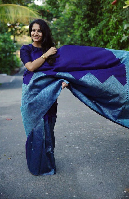 Demesne Blue Soft Silk Saree With Dalliance Blouse Piece