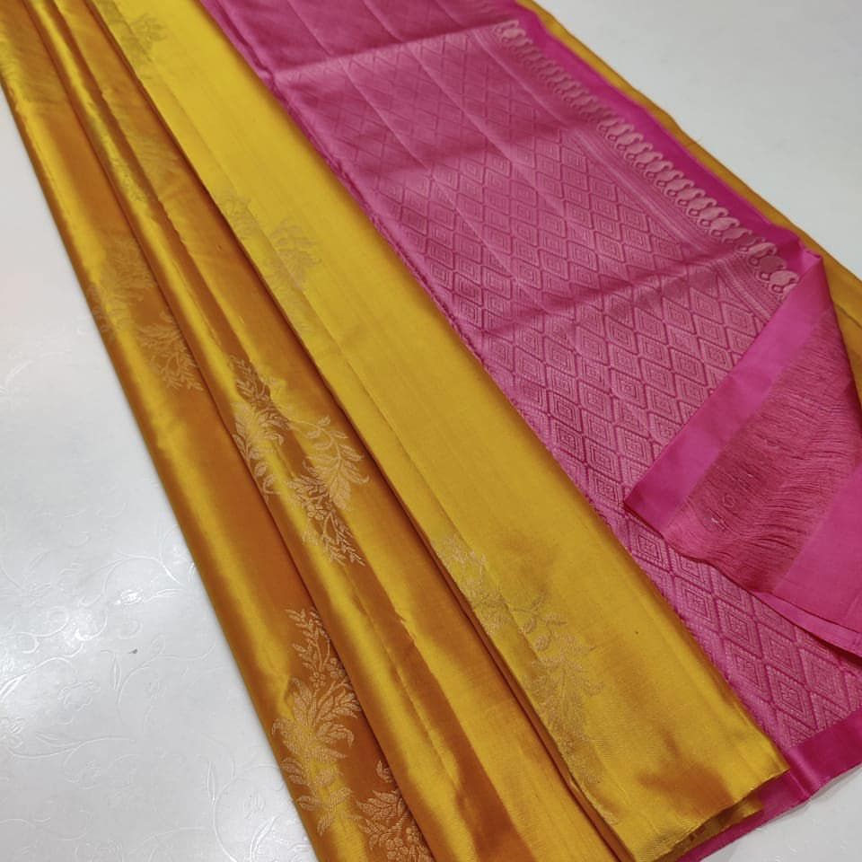 Dazzling Mustard Soft Silk Saree With Wonderful Blouse Piece