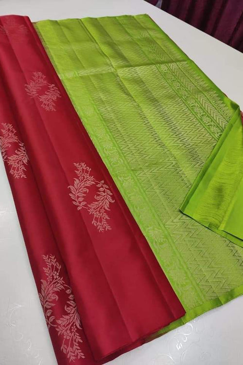 Load image into Gallery viewer, Felicitous Red Soft Silk Saree With Imaginative Blouse Piece
