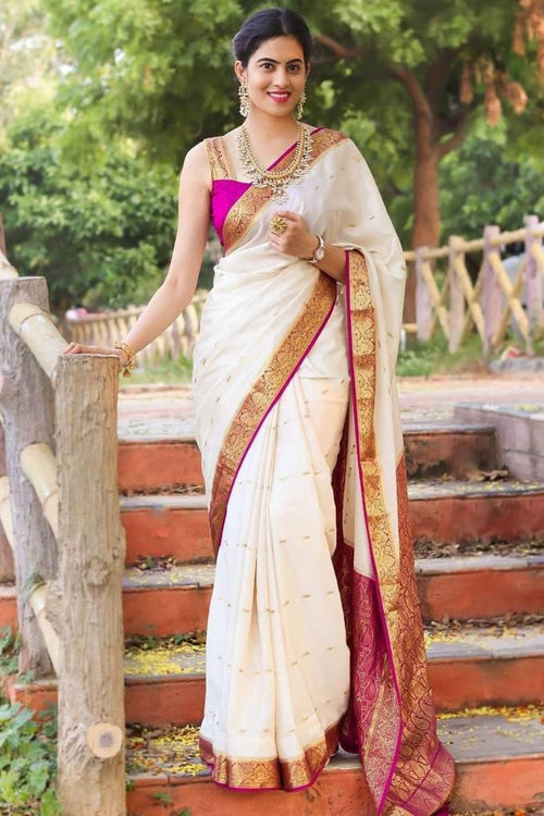 Load image into Gallery viewer, Lissome Off White Soft Silk Saree With Admirable Blouse Piece
