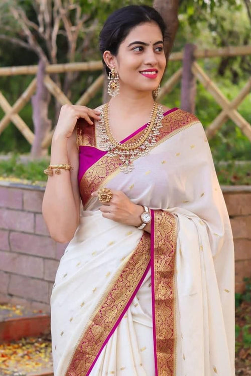 Load image into Gallery viewer, Lissome Off White Soft Silk Saree With Admirable Blouse Piece
