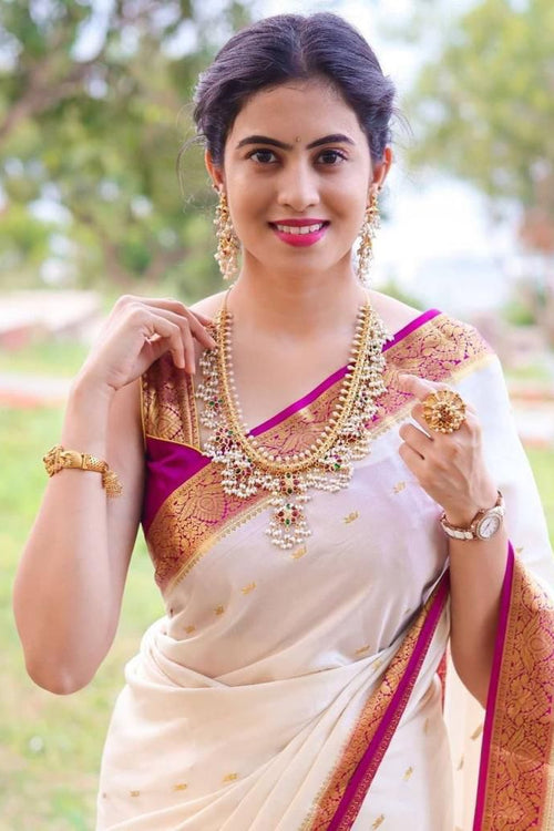 Load image into Gallery viewer, Lissome Off White Soft Silk Saree With Admirable Blouse Piece
