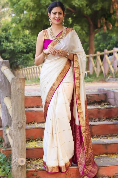 Load image into Gallery viewer, Lissome Off White Soft Silk Saree With Admirable Blouse Piece
