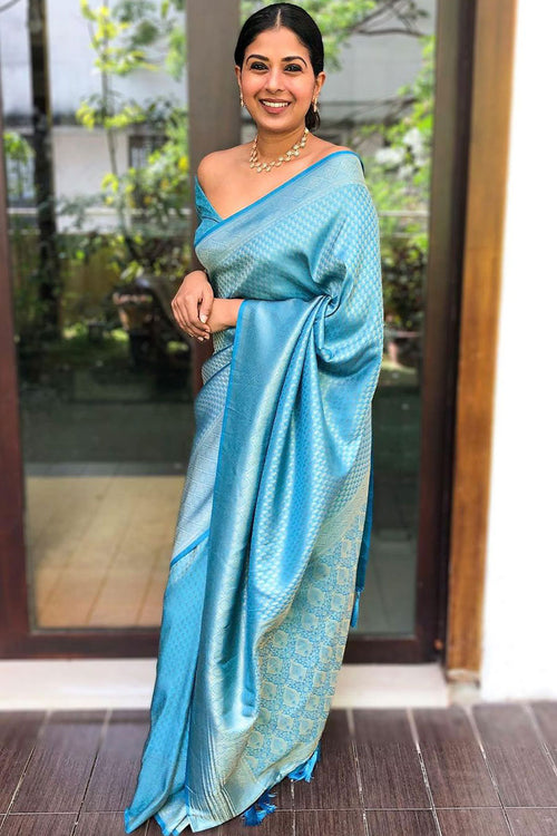 Load image into Gallery viewer, Deserving Firozi Soft Silk Saree with Comely Blouse Piece
