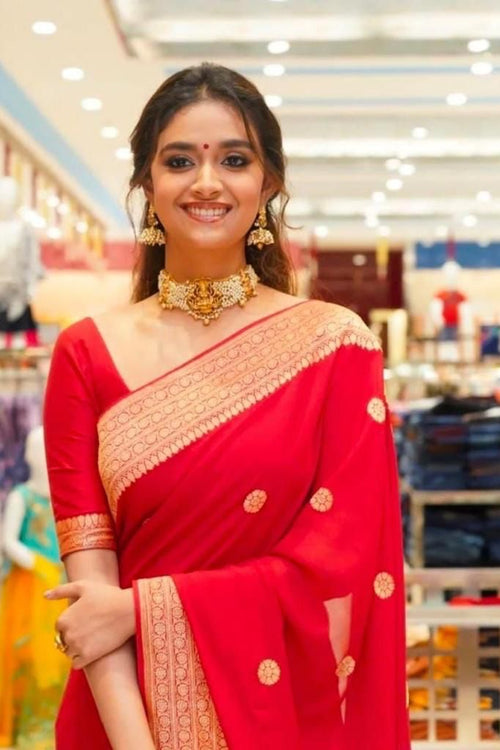 Load image into Gallery viewer, Ethnic Red Soft Silk Saree With Ravishing Blouse Piece
