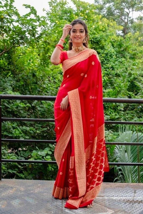 Load image into Gallery viewer, Ethnic Red Soft Silk Saree With Ravishing Blouse Piece
