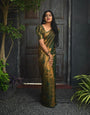 Gossamer Dark Green Soft Silk Saree With Comely Blouse Piece