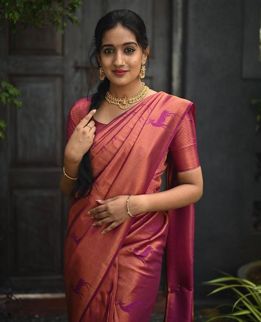 Nemesis Dark Pink Soft Silk Saree With Ailurophile Blouse Piece