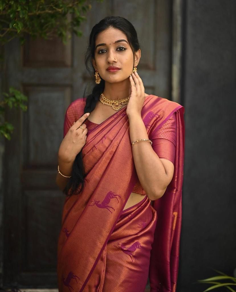 Nemesis Dark Pink Soft Silk Saree With Ailurophile Blouse Piece