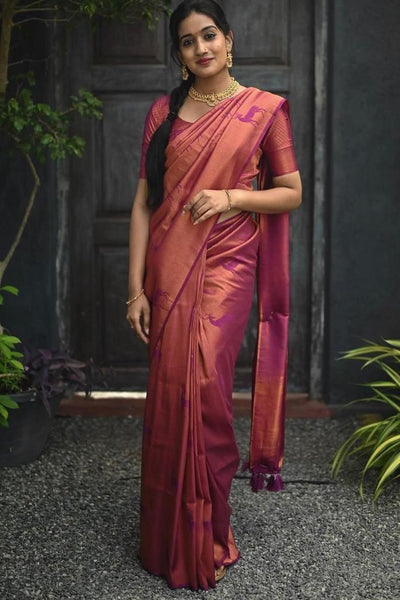 Nemesis Dark Pink Soft Silk Saree With Ailurophile Blouse Piece