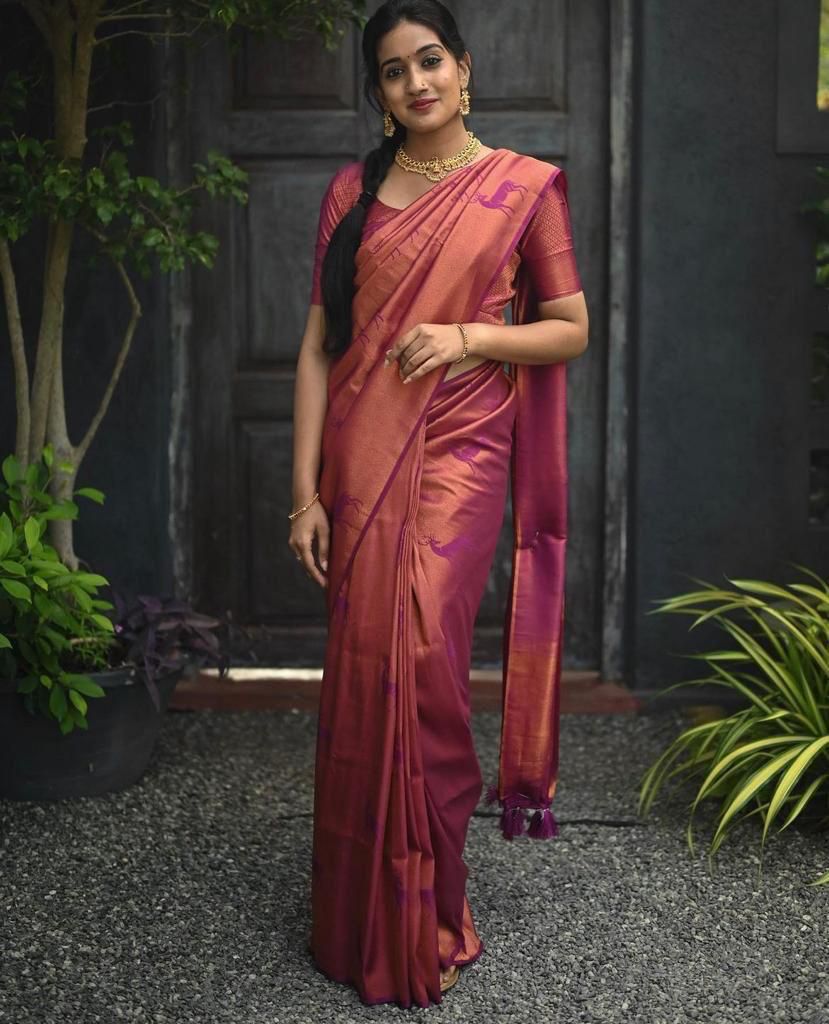 Nemesis Dark Pink Soft Silk Saree With Ailurophile Blouse Piece