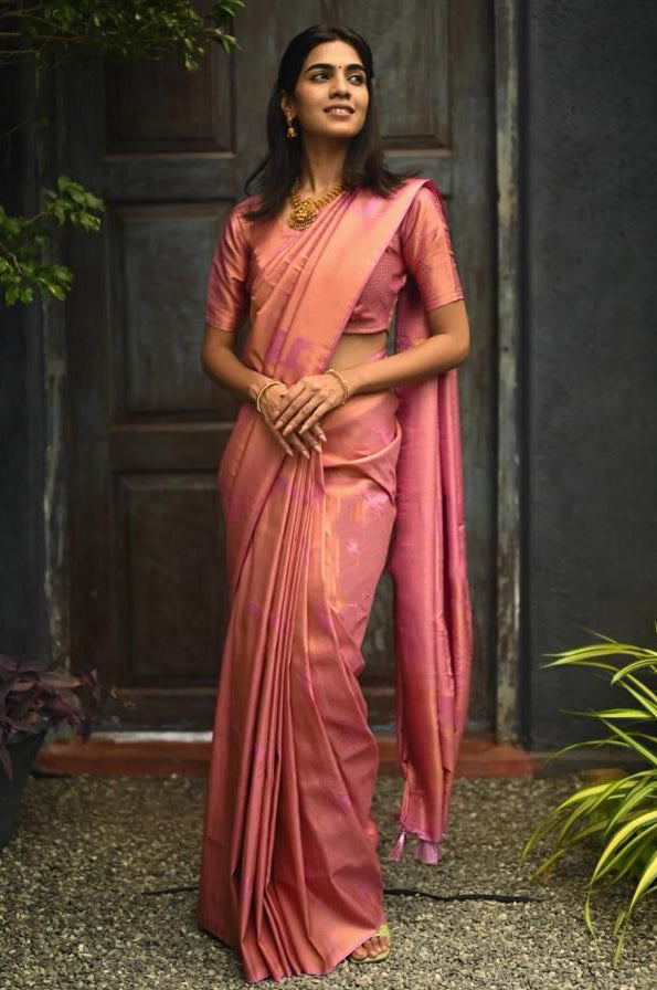 Gratifying Pink Soft Silk Saree With Fragrant Blouse Piece