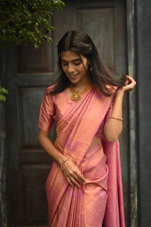 Load image into Gallery viewer, Gratifying Pink Soft Silk Saree With Fragrant Blouse Piece
