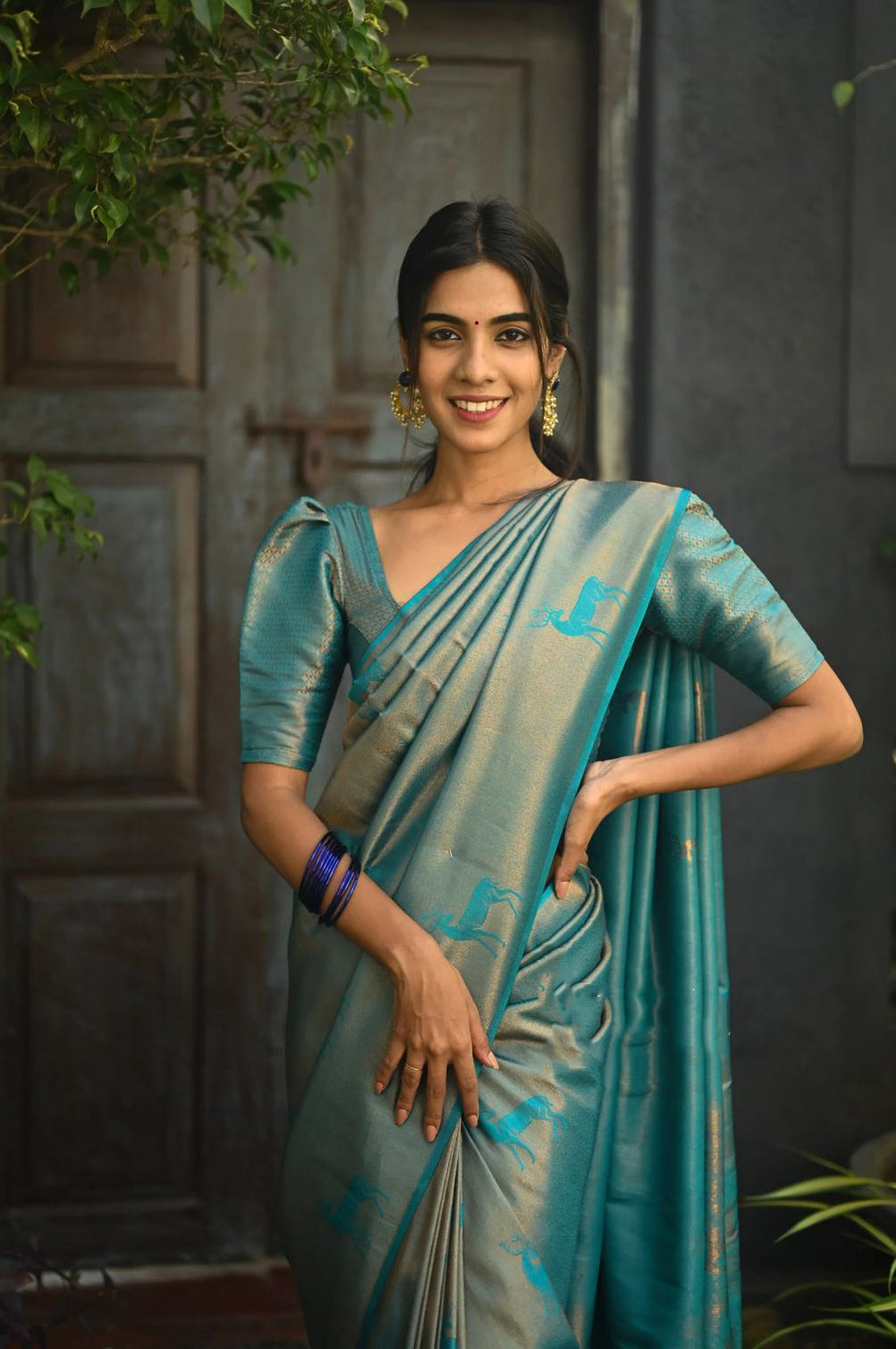 Excellent Sky Soft Silk Saree With Dalliance Blouse Piece