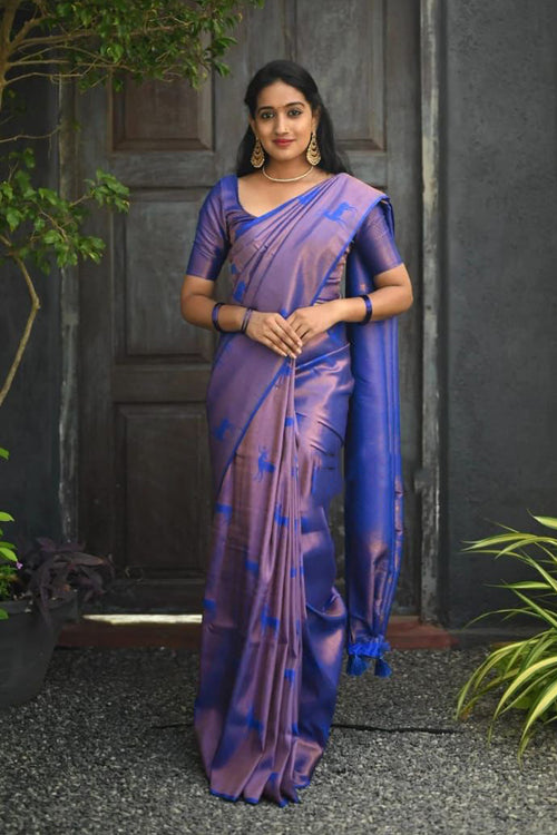 Load image into Gallery viewer, Efflorescence Royal Blue  Soft Silk Saree With Nemesis Blouse Piece
