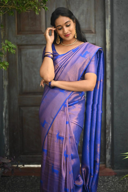 Load image into Gallery viewer, Efflorescence Royal Blue  Soft Silk Saree With Nemesis Blouse Piece
