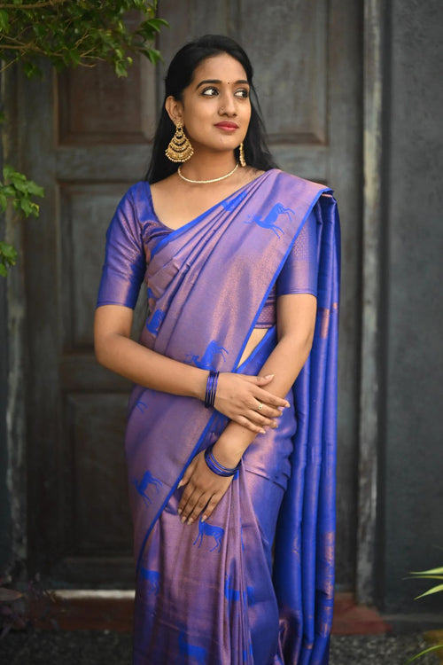 Load image into Gallery viewer, Efflorescence Royal Blue  Soft Silk Saree With Nemesis Blouse Piece
