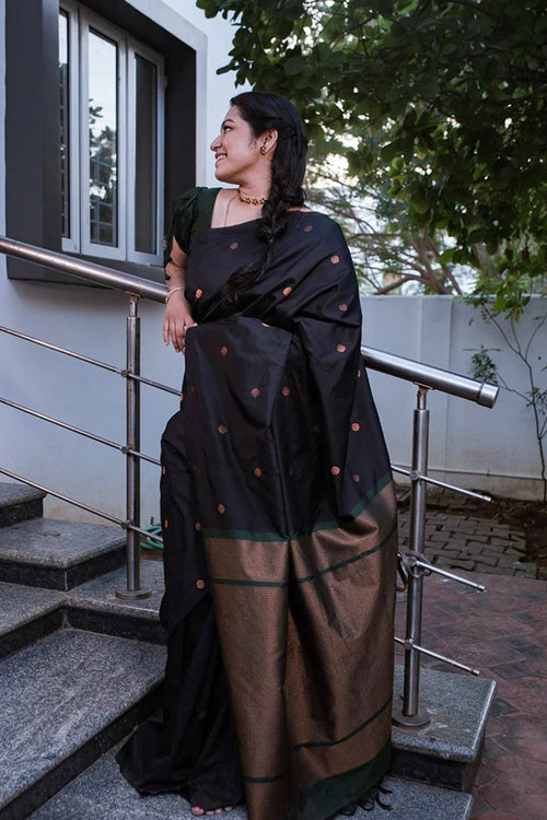 Load image into Gallery viewer, Elision Black Soft Silk Saree With Comely Blouse Piece
