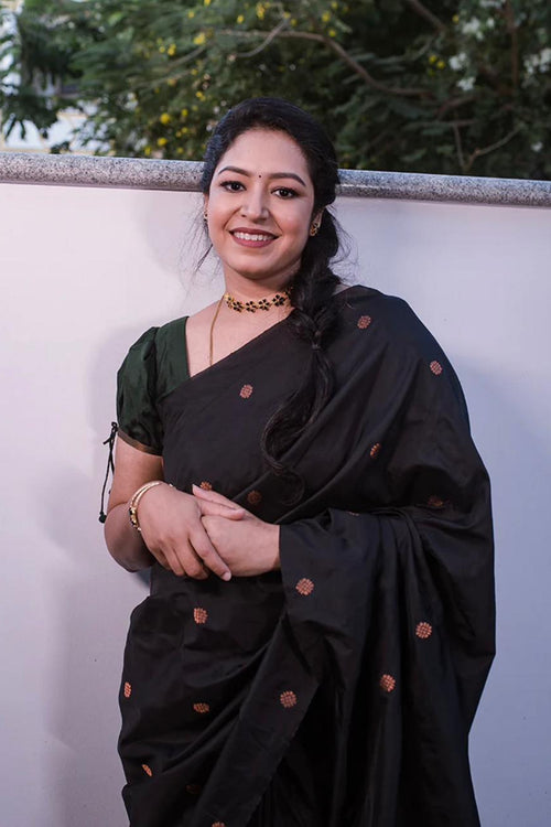 Load image into Gallery viewer, Elision Black Soft Silk Saree With Comely Blouse Piece
