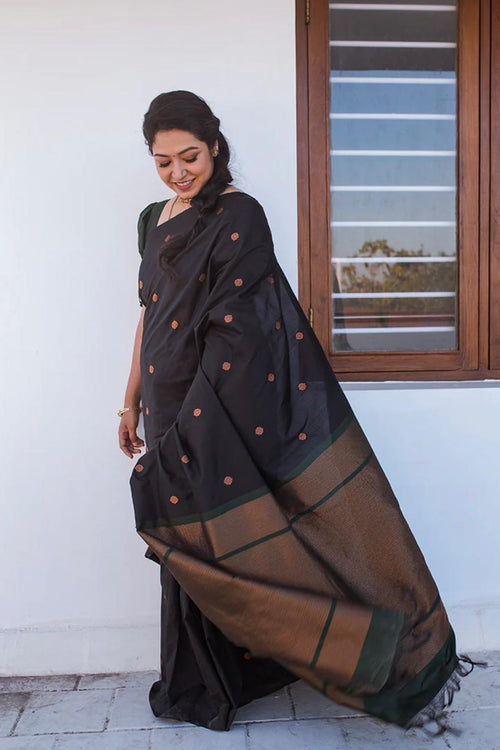 Load image into Gallery viewer, Elision Black Soft Silk Saree With Comely Blouse Piece
