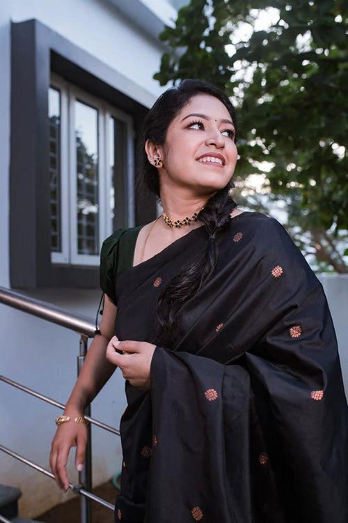 Load image into Gallery viewer, Elision Black Soft Silk Saree With Comely Blouse Piece
