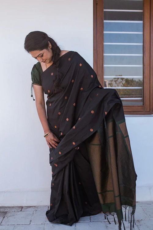 Load image into Gallery viewer, Elision Black Soft Silk Saree With Comely Blouse Piece
