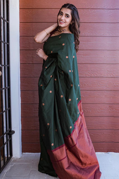 Load image into Gallery viewer, Vestigial Dark Green Soft Silk Saree With Staggering Blouse Piece
