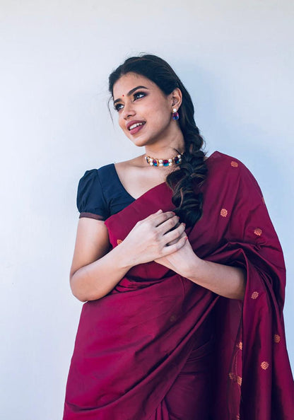 Incredible Wine Soft Silk Saree With Amiable Blouse Piece