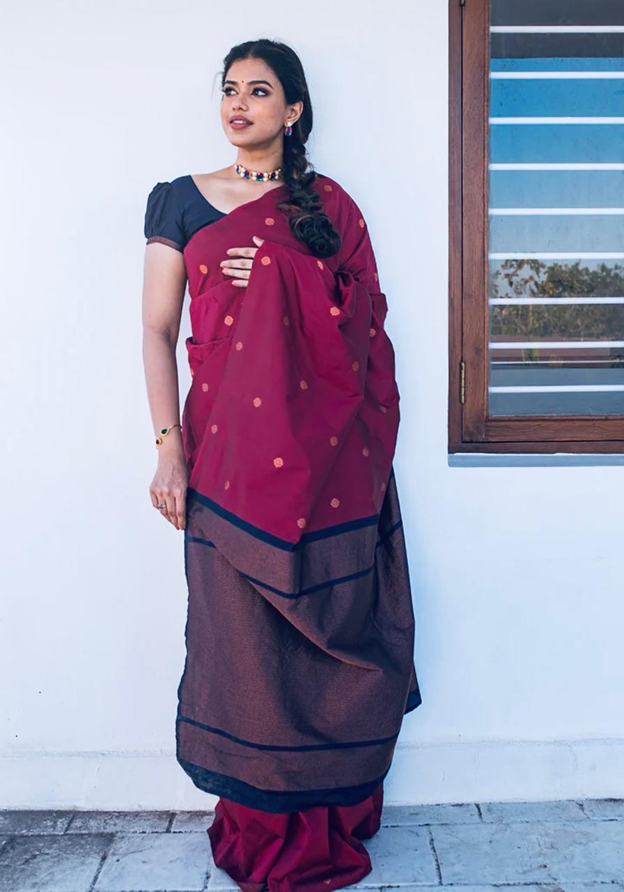 Propinquity Wine Soft Silk Saree With Amiable Blouse Piece -