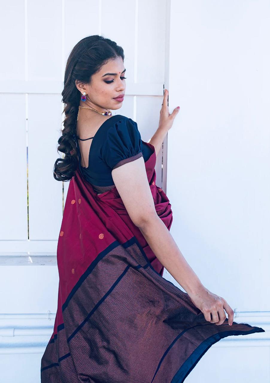 Incredible Wine Soft Silk Saree With Amiable Blouse Piece