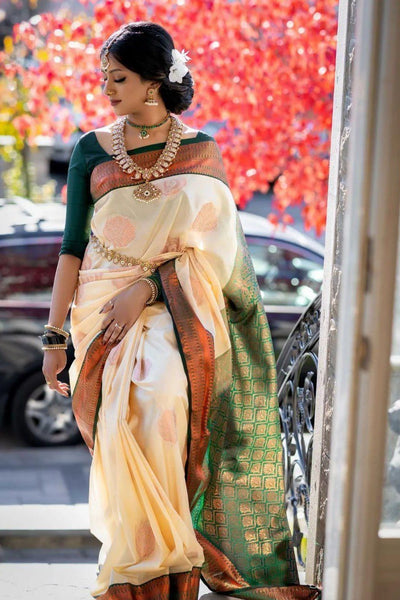 Desirable Beige Soft Silk Saree With Inspiring Blouse Piece