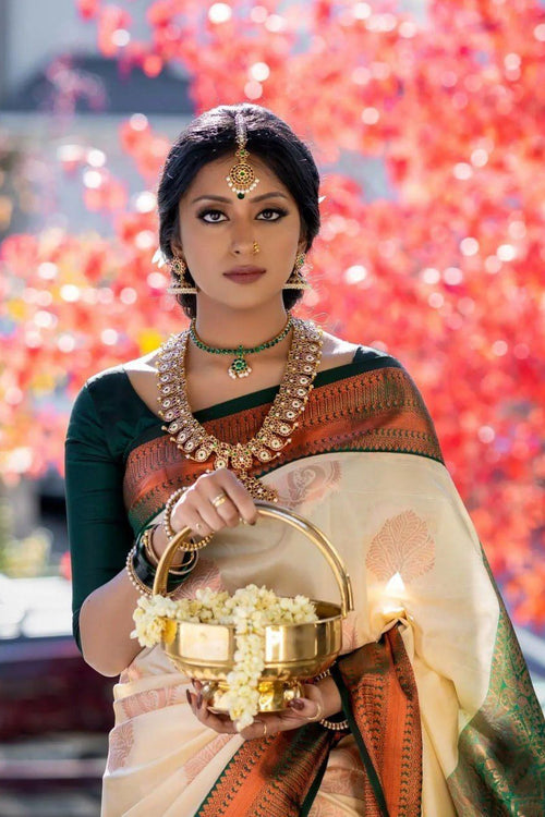 Load image into Gallery viewer, Desirable Beige Soft Silk Saree With Inspiring Blouse Piece
