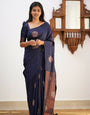 Magnetic Navy Blue Soft Silk Saree With Tempting Blouse Piece