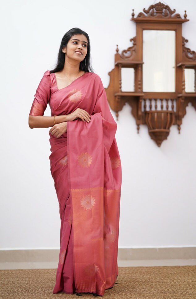 Artistic Pink Soft Silk Saree With Splendiferous  Blouse Piece