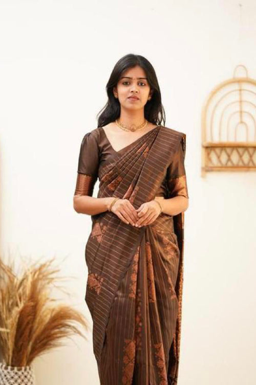 Buy Brown Cotton Zari Silk Embroidery Striped And Work Saree With Blouse  For Women by Aurul Online at Aza Fashions.