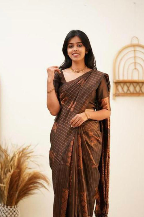 Load image into Gallery viewer, Marvellous Brown Soft Silk Saree With Elegant Blouse Piece
