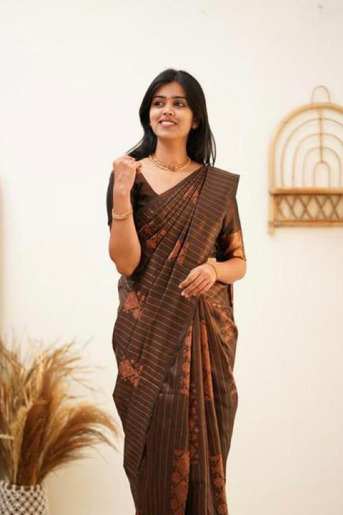 Load image into Gallery viewer, Marvellous Brown Soft Silk Saree With Elegant Blouse Piece
