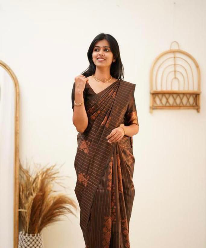 Marvellous Brown Soft Silk Saree With Elegant Blouse Piece