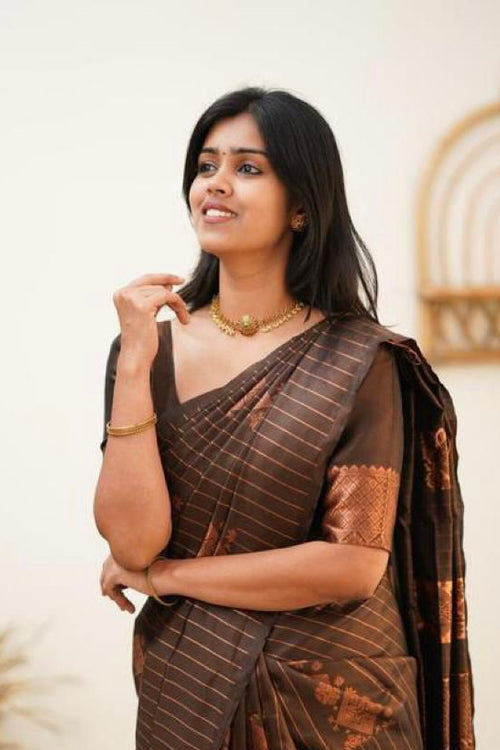 Load image into Gallery viewer, Marvellous Brown Soft Silk Saree With Elegant Blouse Piece
