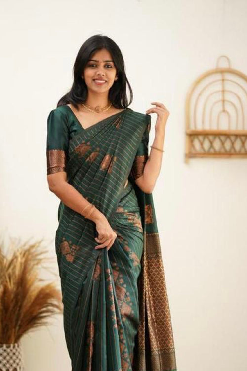 Load image into Gallery viewer, Amazing Dark Green Soft Silk Saree With Gorgeous Blouse Piece
