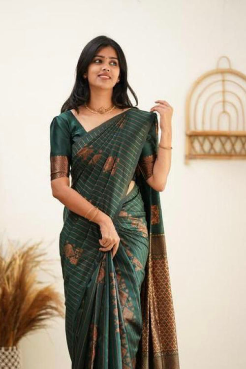 Load image into Gallery viewer, Amazing Dark Green Soft Silk Saree With Gorgeous Blouse Piece
