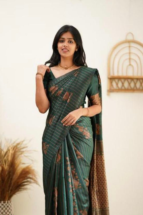 Load image into Gallery viewer, Amazing Dark Green Soft Silk Saree With Gorgeous Blouse Piece
