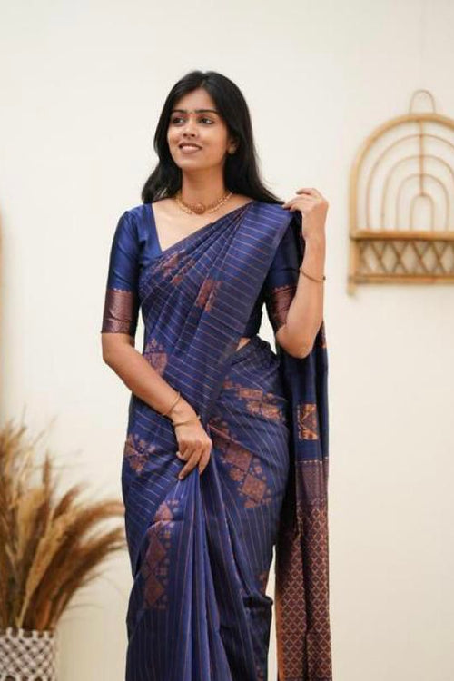 Load image into Gallery viewer, Sophisticated Navy Blue Soft Silk Saree With Attractive Blouse Piece
