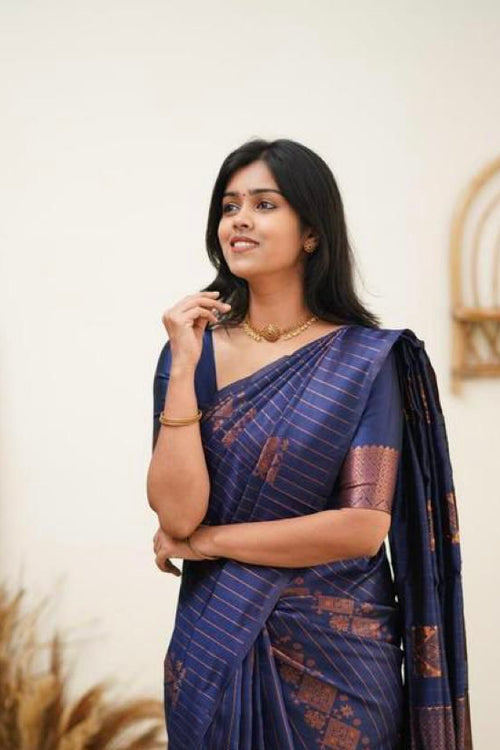 Load image into Gallery viewer, Sophisticated Navy Blue Soft Silk Saree With Attractive Blouse Piece
